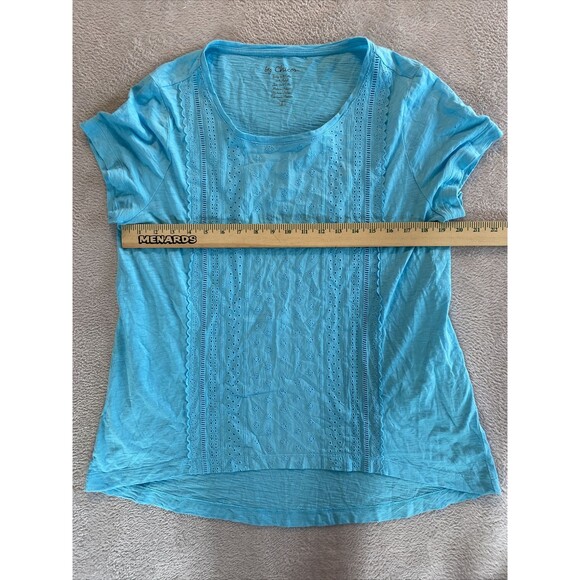 Chico's Shirt 2 Women's Large Eyelet Front Short Sleeve Tee T Shirt Solid Blue - Picture 5 of 9